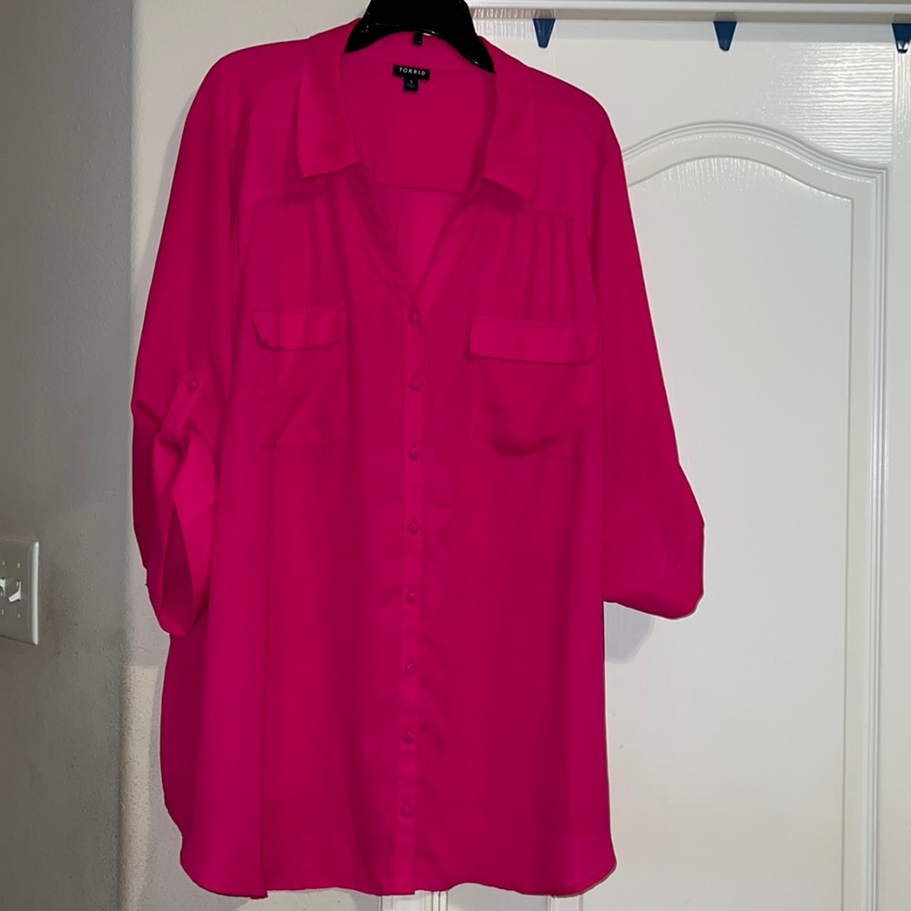 Torrid Georgette Button Down 3/4 Sleeve Blouse Size 5 (Size 28)
